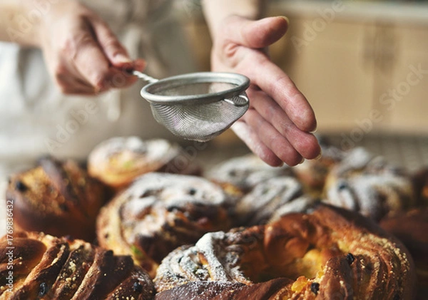 Obraz Hand Dusting Easter Cakes with Powder