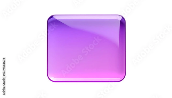 Obraz Glossy purple square button. Light reflects off its surface on a black backdrop, appearing modern and sleek