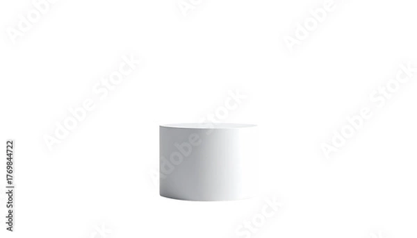 Obraz White cylindrical block centered on a black backdrop, softly illuminated. Isolated platform, simple geometric shape