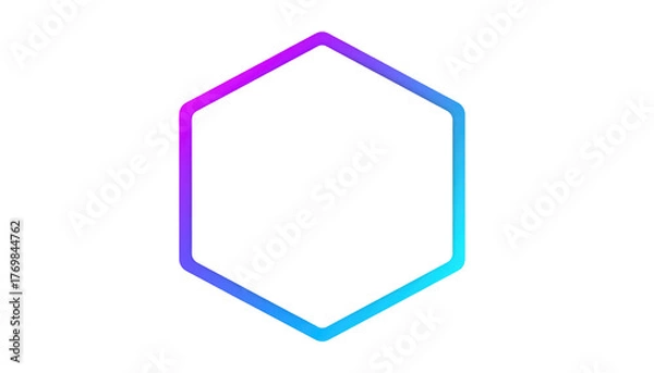 Fototapeta Hexagon outline with neon gradient, vibrant purple & blue glow against a stark black background
