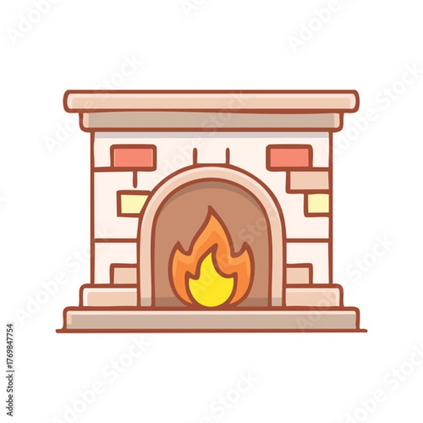 Fototapeta A warm and inviting fireplace with a bright fire, perfect for a cozy atmosphere