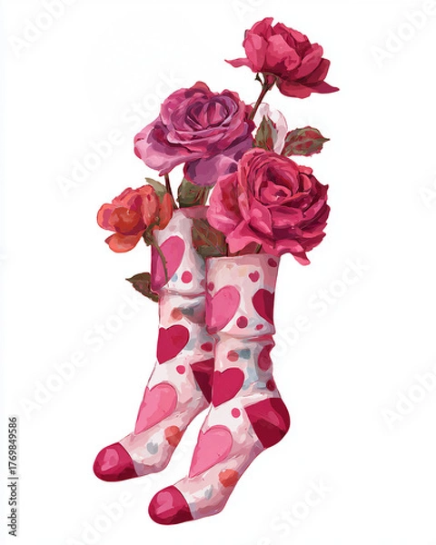 Fototapeta Socks filled with vibrant roses create a unique floral display