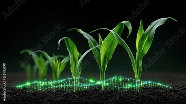 Fototapeta Smart Farming Tech: Corn Growth, Digital Agriculture, Technology