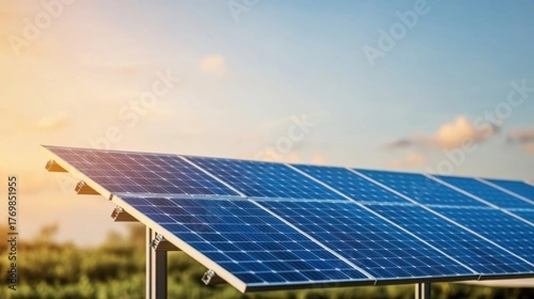 Fototapeta Solar Panels, Renewable Energy, Green Tech, Clean Power