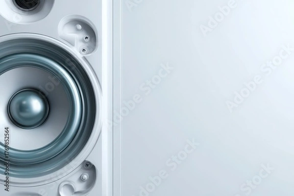 Fototapeta Close-up of a modern speaker showcasing its sleek design and intricate details, with a minimalistic background