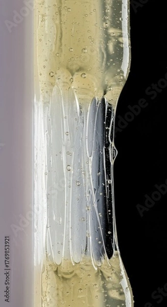 Fototapeta Close-up macro view of viscous, clear adhesive glue stretched between two surfaces, highlighting the sticky texture and strong bonding ability ,joining ,fix ,materials