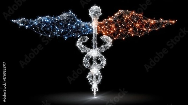 Fototapeta Digital Caduceus Symbol - A Modern Representation of Healthcare and Medicine.