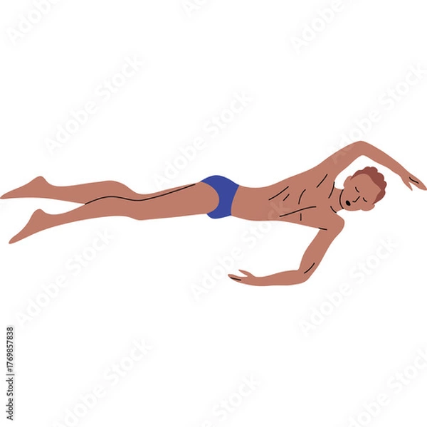 Obraz Man Swimming Freestyle Stroke in Blue Swim Trunks Isolated on White Background with Transparent Background Studio Shot