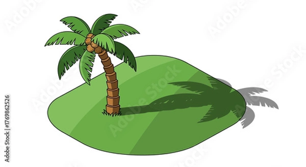 Fototapeta Tropical paradise island with coconut tree and shadow on white background