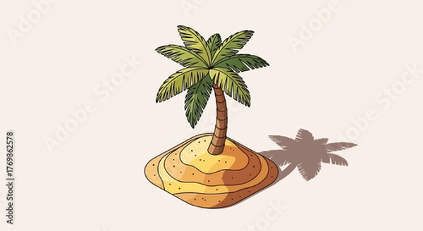 Fototapeta Stylized cartoon illustration of a palm tree on a sandy island