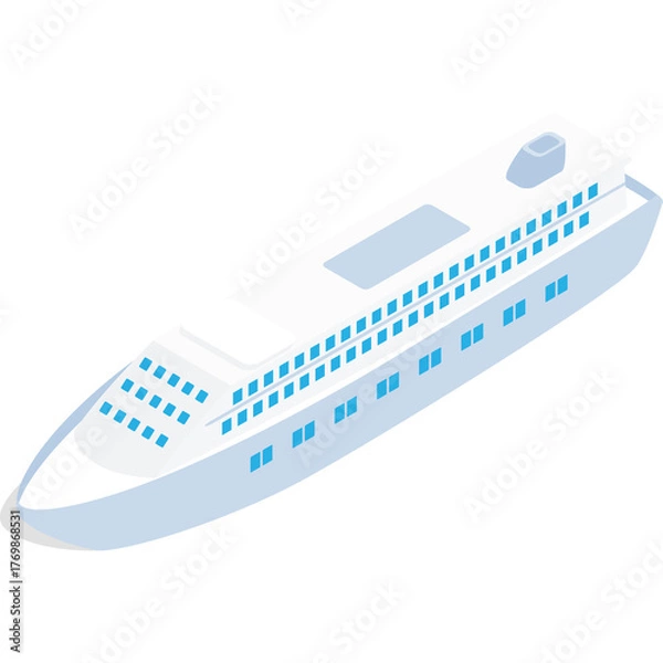 Fototapeta Modern White Cruise Ship with Blue Windows Floating on Water With White Background During Daytime