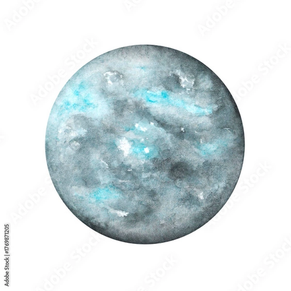 Fototapeta Mercury planet watercolor illustration. Planet illustration. Solar system. Universe, space, galaxy, planet. Atlas. Astronomy, science. Celestial body. Isolated illustration. For print 