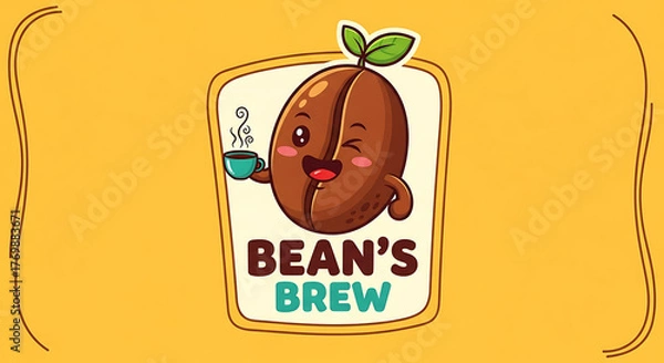 Obraz Beans Brew Adorable Coffee Bean Character with a Delightful Cup, Perfect for Cafes and Coffee Shops!