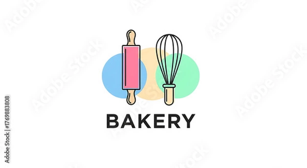 Obraz Iconic Bakery Logo Design Featuring a Rolling Pin and Whisk with Soft Colorful Circles, Perfect for Branding a Culinary Business