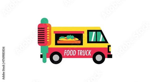 Obraz Colorful Vector Illustration of a Food Truck on a White Background for Culinary and Business Concepts