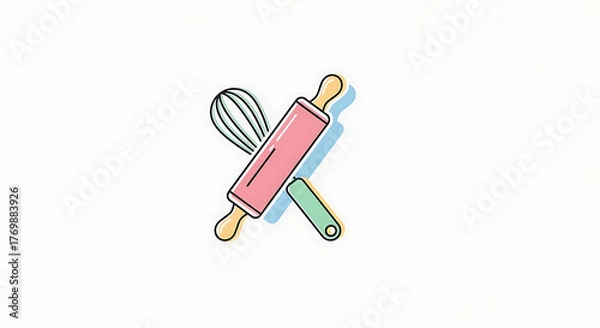 Obraz Pastry Tools Whisk and Rolling Pin for Baking and Dessert Preparation