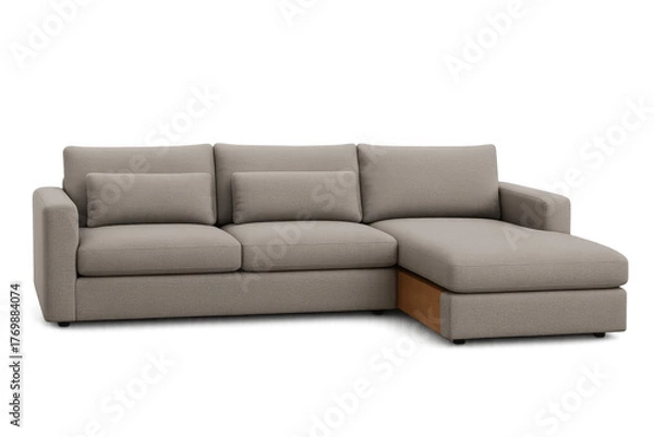 Fototapeta Beige sectional sofa with chaise longue providing comfortable modern furniture for living room, transparent background