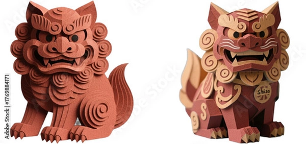 Obraz シーサー　狛犬　ペーパークラフト
