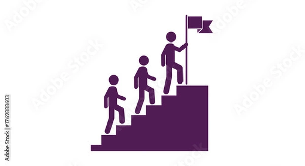 Obraz People climbing stairs towards a flag representing success a purple silhouette
