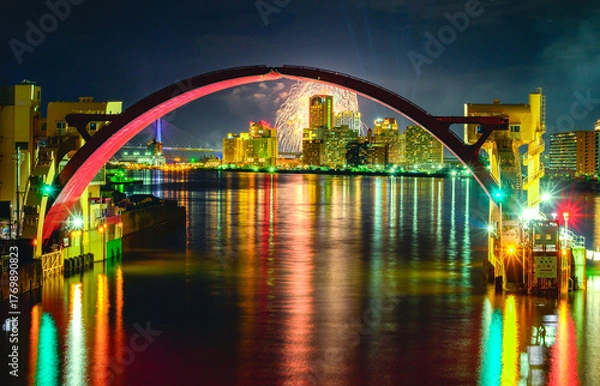 Obraz 安治川水門と夜景