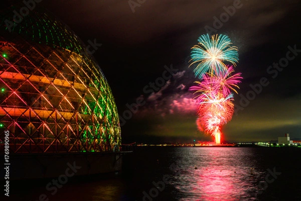 Obraz 大阪南港の夜景と万博花火