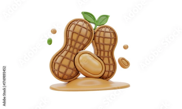 Fototapeta 3d icon of peanut butter and peanuts isolated on transparent background