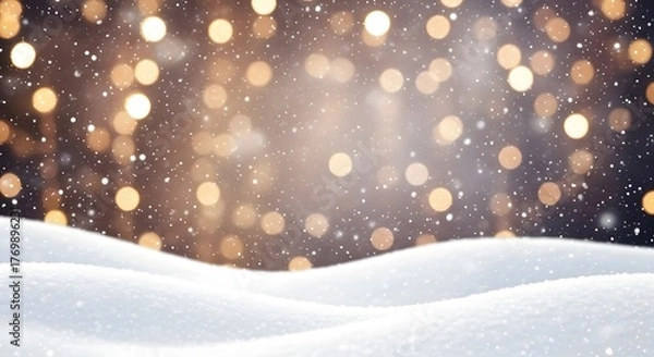 Fototapeta Winter snow background christmas lights bokeh holiday