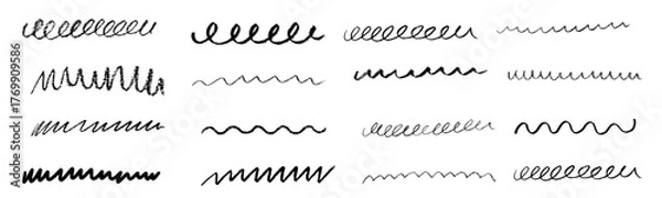 Fototapeta Hand drawn black wavy marker underline highlight element. Vector illustration