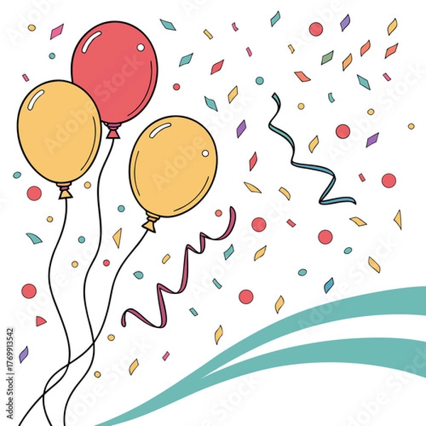 Obraz Illustration of colorful balloons and confetti
