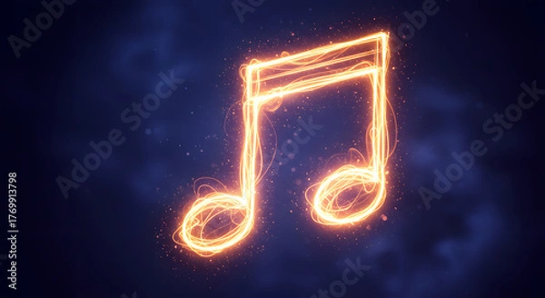 Fototapeta Glowing Musical Note Symbol on Dark Background.