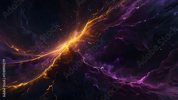 Fototapeta vivid golden and violet energy waves Solar Veil, Generatve Ai