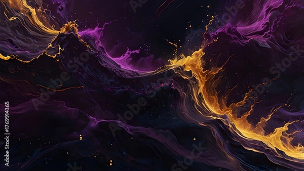 Fototapeta vivid golden and violet energy waves Solar Veil, Generatve Ai