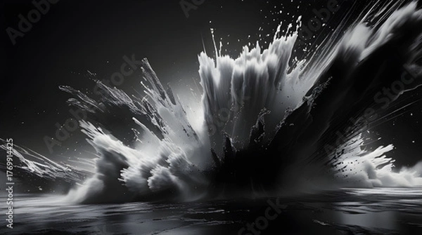 Fototapeta fluid energy of silver waves suspended in darkness Silver Tempest, Generative Ai