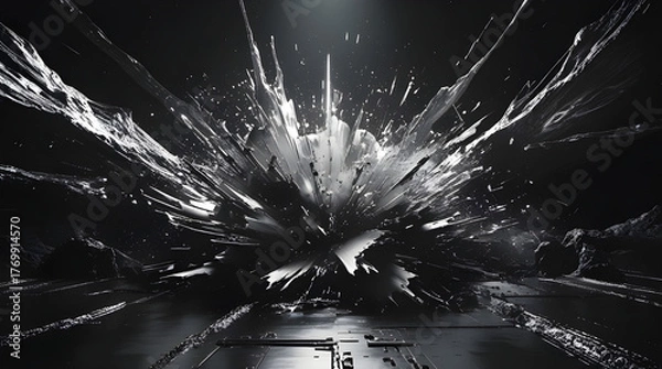 Fototapeta fluid energy of silver waves suspended in darkness Silver Tempest, Generative Ai