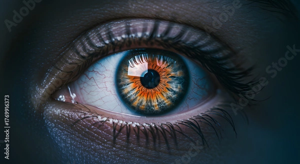 Fototapeta Intense eye gaze reveals intricate details of the iris and pupil.