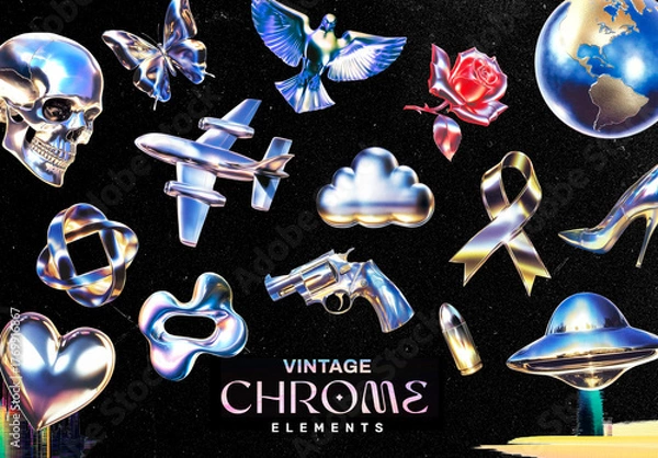 Obraz Retro Metallic Elements Collection Isolated Element Set