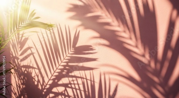 Obraz Tropical Shadow Pattern on Pink Wall – Summer Minimal Design