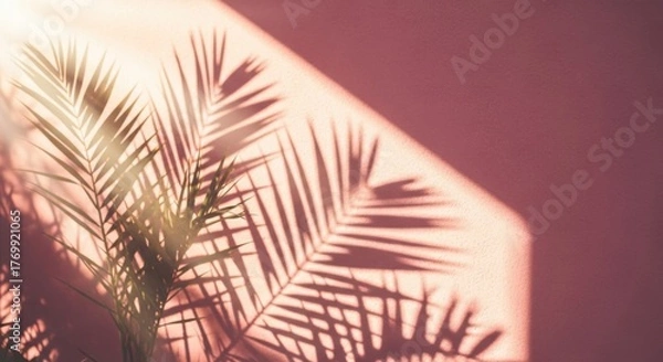 Obraz Tropical Shadow Pattern on Pink Wall – Summer Minimal Design