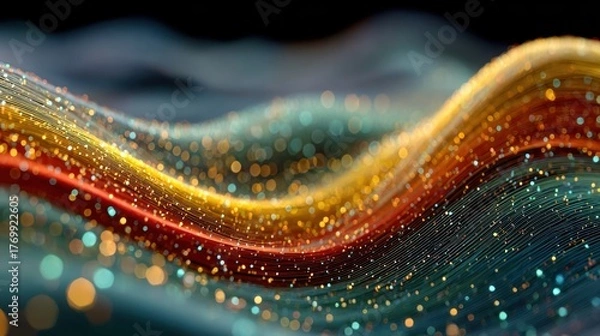 Fototapeta Abstract flowing lines with particles, colorful background for technology and science