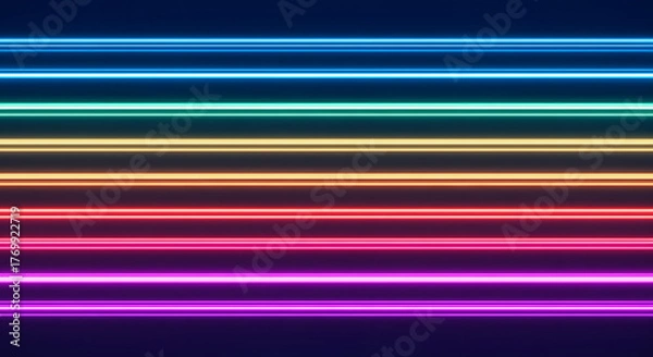 Fototapeta Vibrant horizontal neon light tubes in a spectrum of colors.