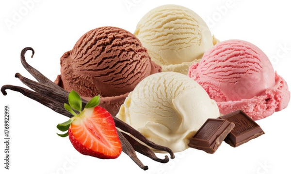 Fototapeta assorted ice cream scoops with strawberry and chocolate