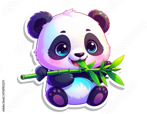 Fototapeta 3D Sleeping Panda Resting on Bamboo Branch, Kawaii Sticker Design, Isolated on Transparent Background