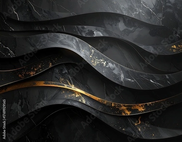 Obraz Elegant, flowing waves of dark marble and gold accents