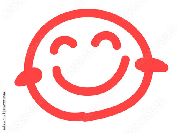 Obraz 手書きの赤色のニコニコの顔のアイコン