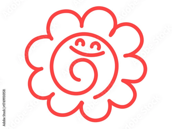 Obraz 手書きの赤色のシンプルで可愛い笑顔の花丸のイラスト