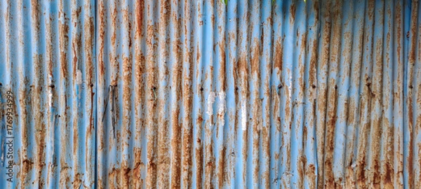 Fototapeta Old zinc vintage fence wall texture for background, pattern of rusty on metal panel.Tin Roof wall countryside	
