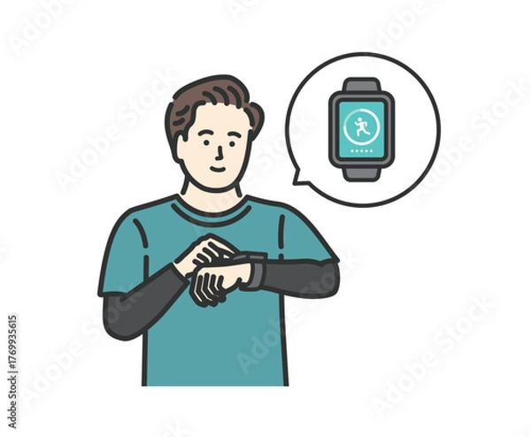 Obraz スマートウォッチで万歩計アプリを確認する男性