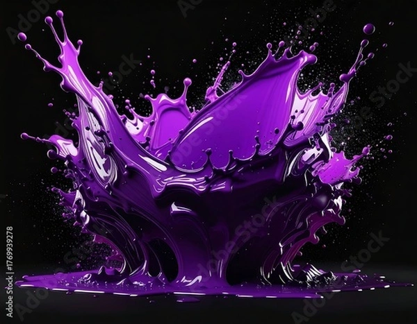 Fototapeta Dynamic capture of vibrant purple liquid exploding in a dark space