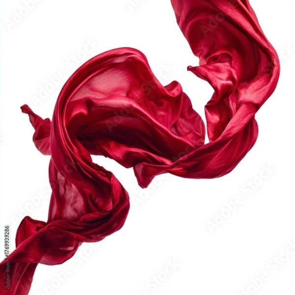 Fototapeta Vibrant Red Silk Fabric Flowing Gracefully in Mid Air