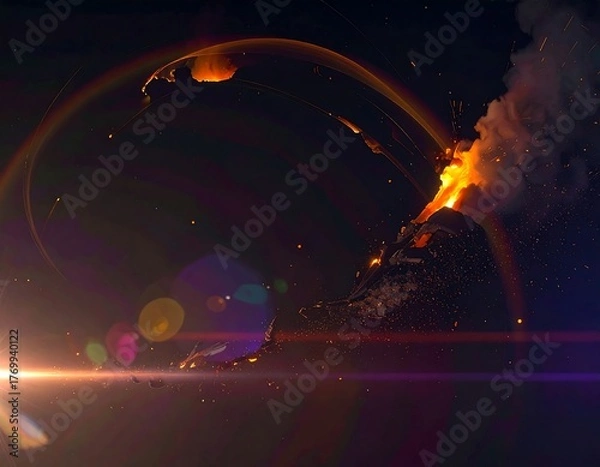 Fototapeta Dynamic illustration of an erupting volcano with fiery molten rock